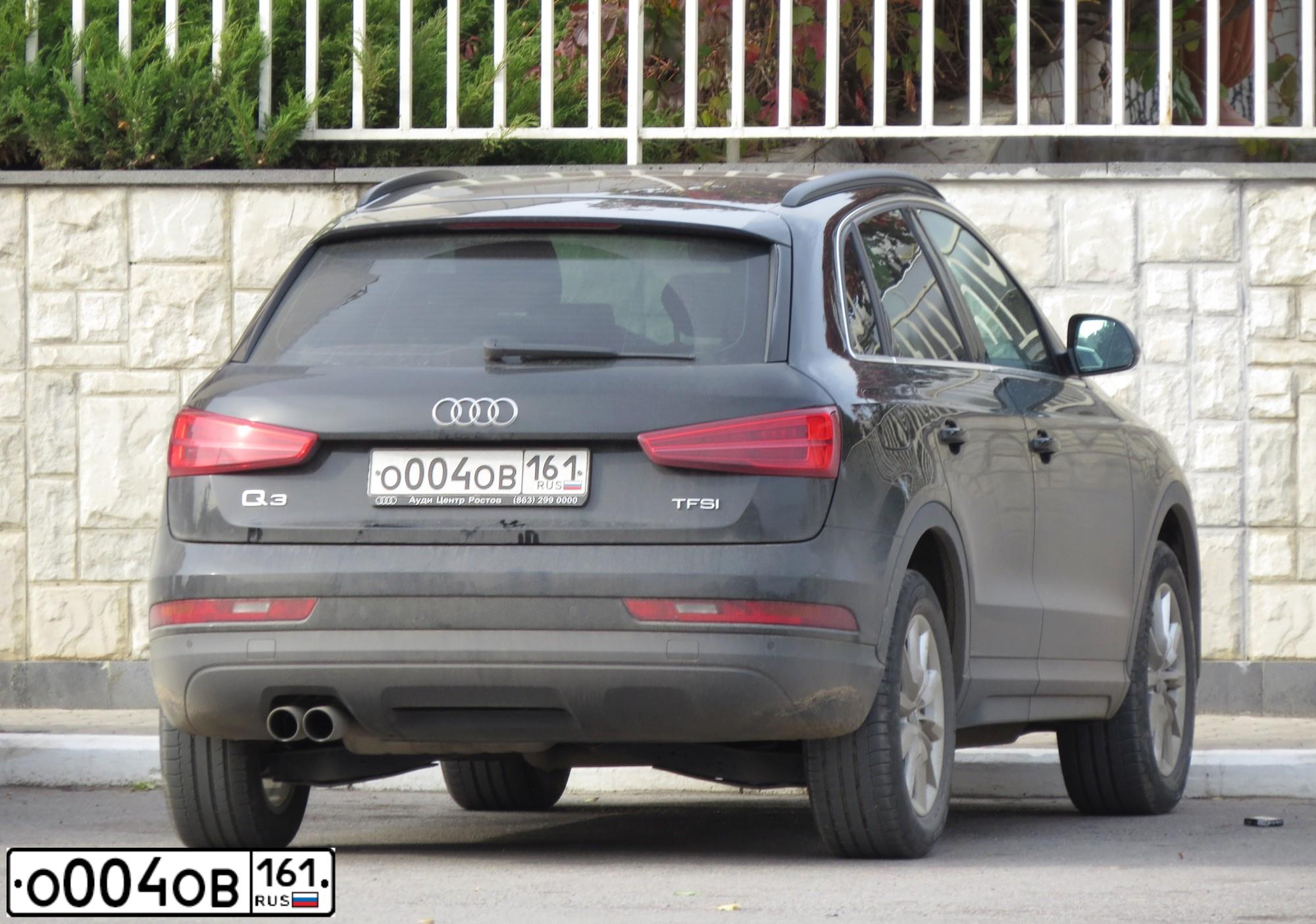 Фото автомобиля AUDI Q3, 2016 — госномер О004ОВ161. Цвет: ЧЕРНЫЙ