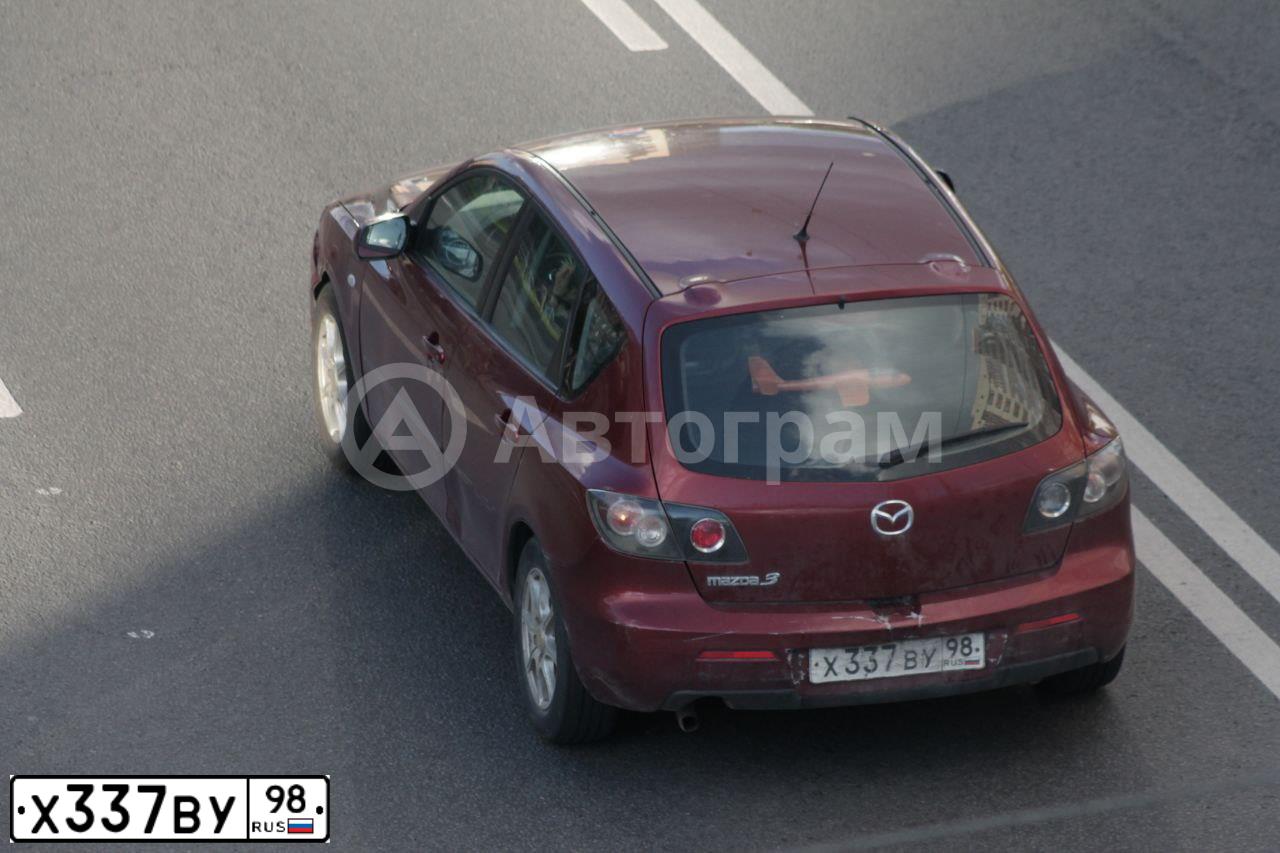 Фото автомобиля MAZDA 3, 2008 — госномер Х337ВУ98. Цвет: КРАСНЫЙ