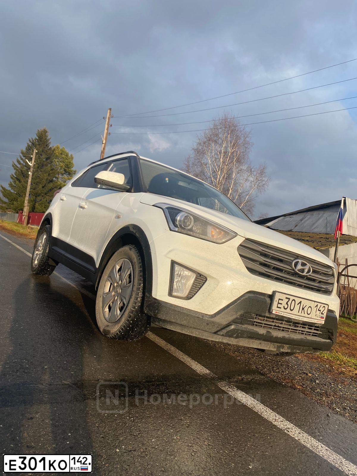 Фото автомобиля HYUNDAI CRETA, 2019 — госномер К301КО142. Цвет: Белый