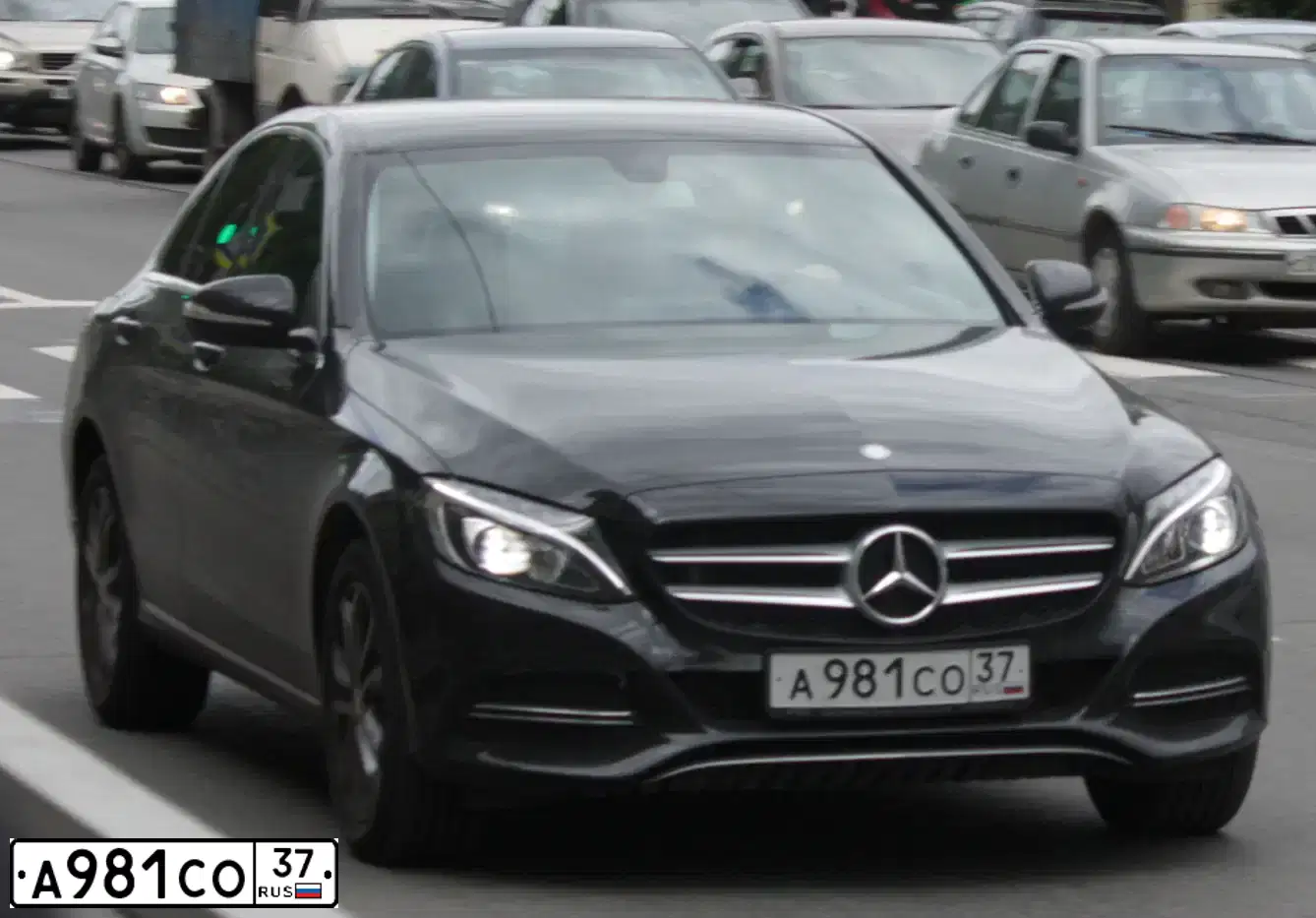 Фото автомобиля MERCEDES C-KLASSE, 2015 — госномер Е555СО178. Цвет: ЧЕРНЫЙ