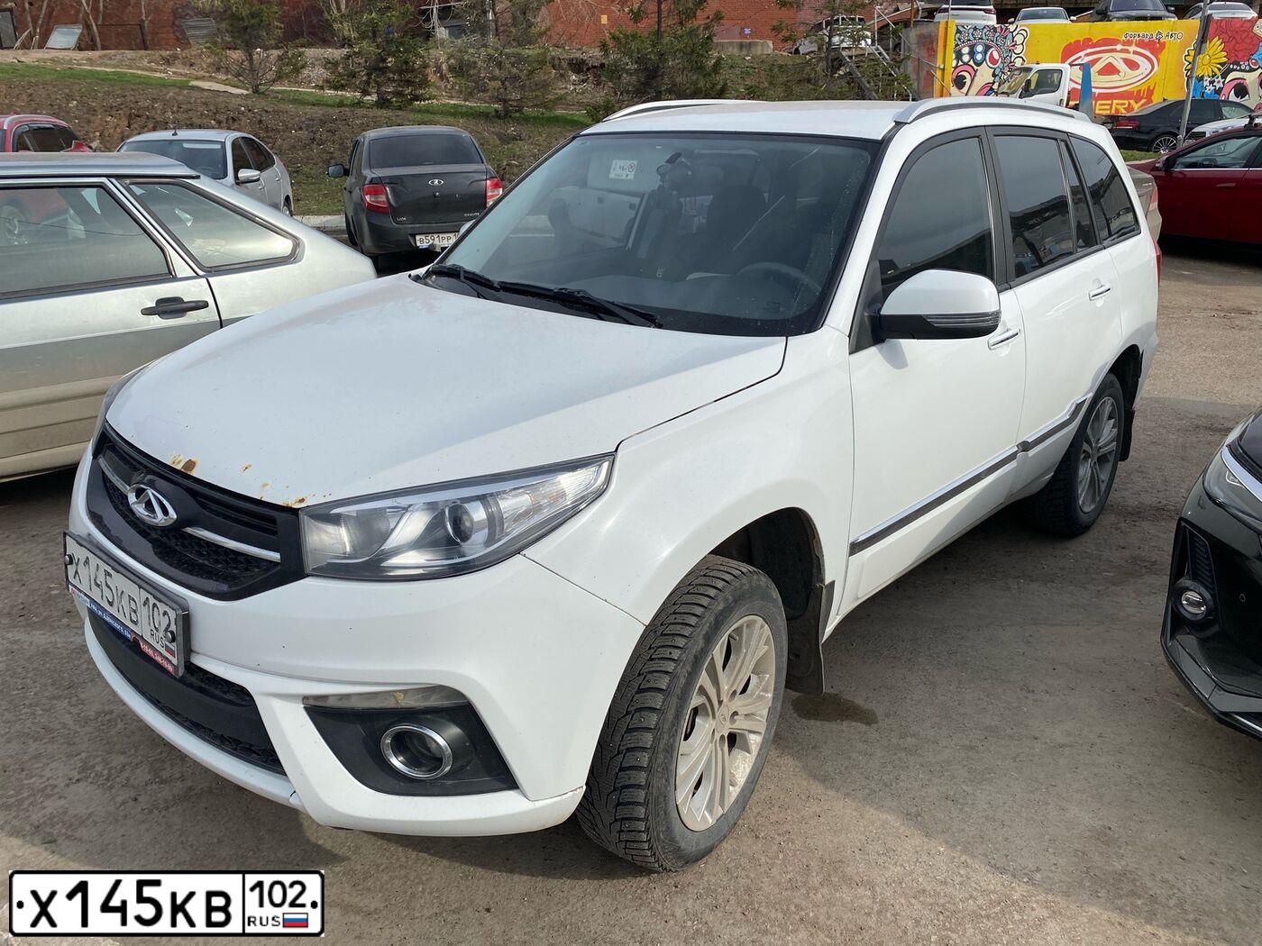 Фото автомобиля CHERY TIGGO, 2018 — госномер Х145КВ102. Цвет: Белый