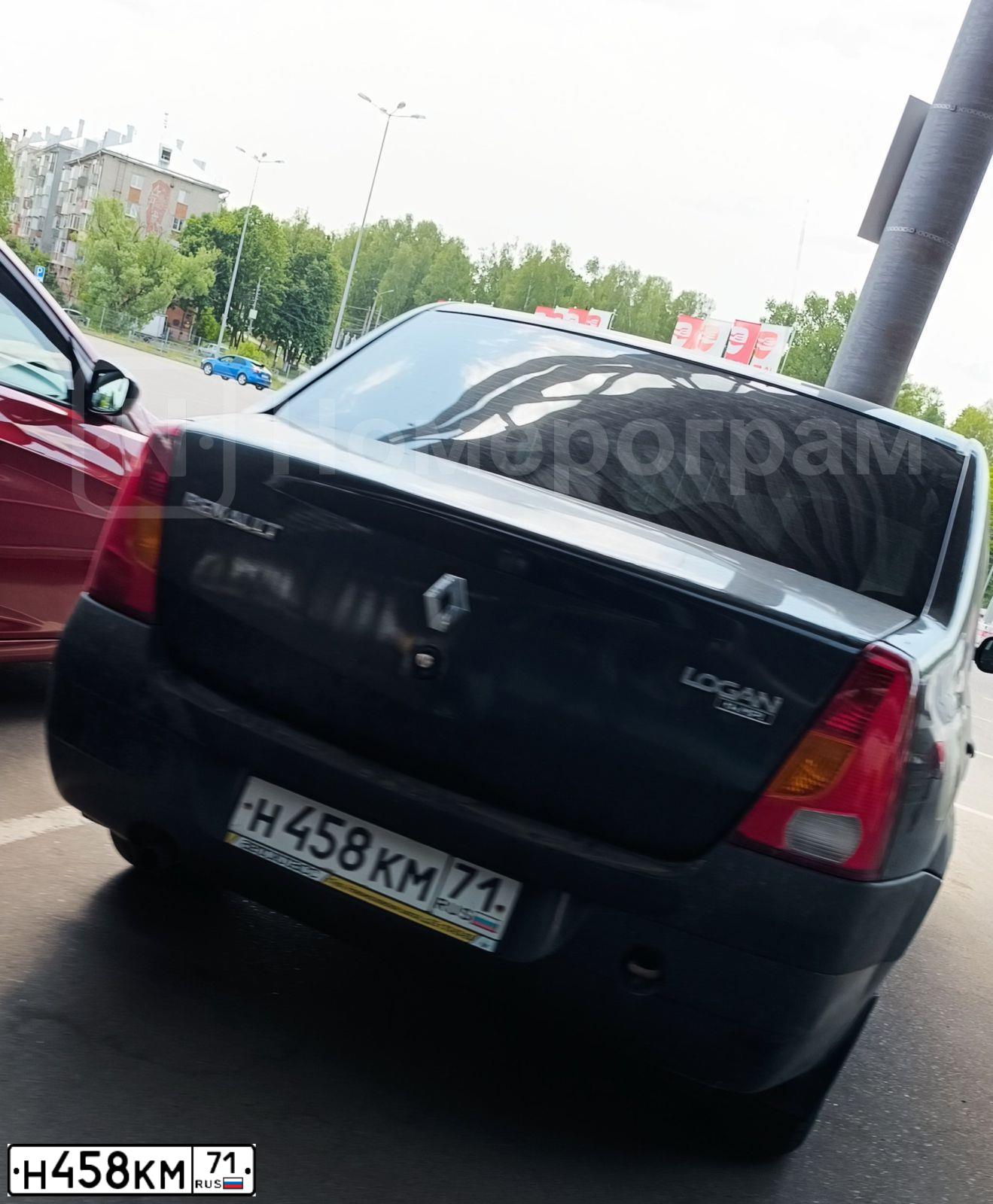 Фото автомобиля RENAULT T LOGAN, 2008 — госномер Н458КМ71. Цвет: ТЕМНО-СЕРЫЙ