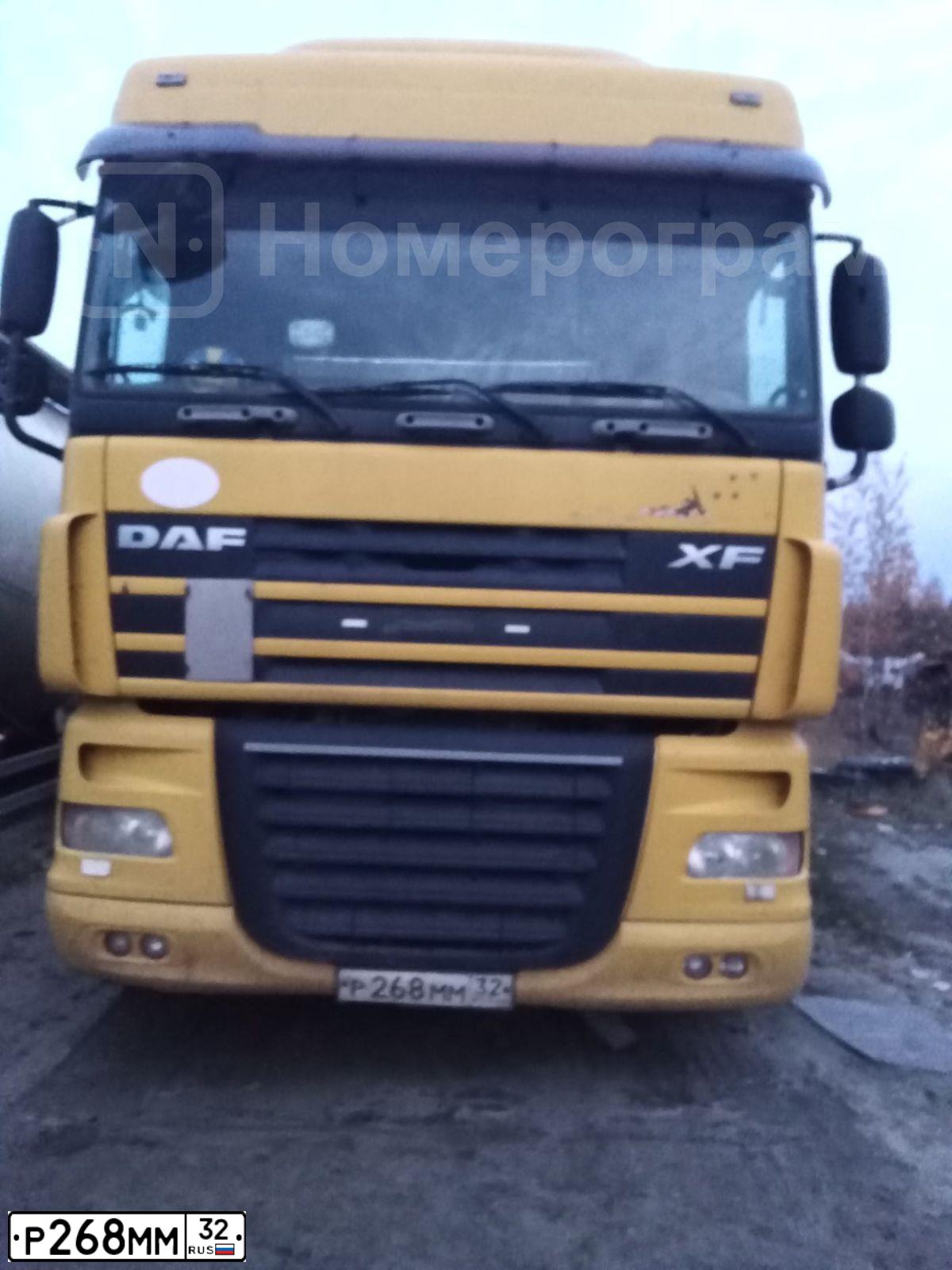 Фото автомобиля DAF XF 105 FT /4X2/, 2008 — госномер Р268ММ32. Цвет: ЖЁЛТЫЙ