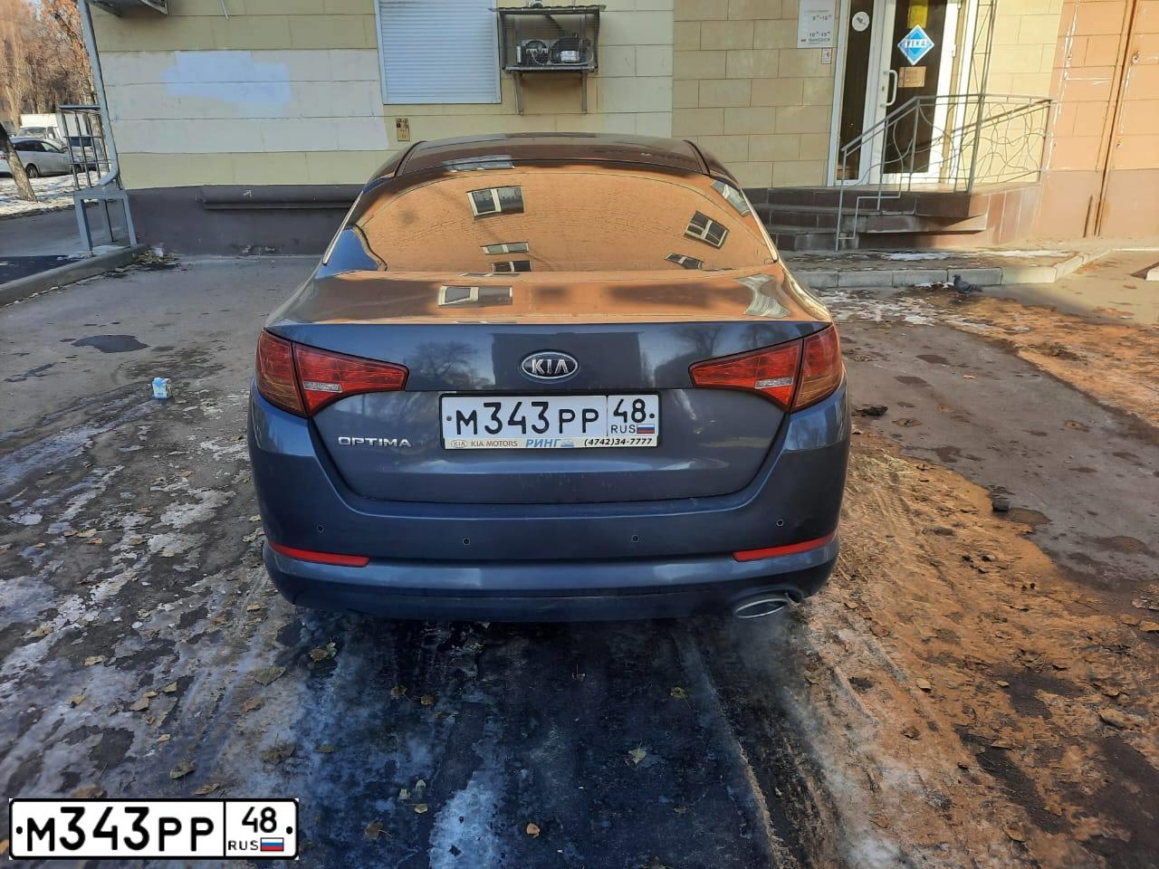 Фото автомобиля KIA MAGENTIS / OPTIMA, 2011 — госномер М343РР48. Цвет: ТЕМНО-СЕРЫЙ