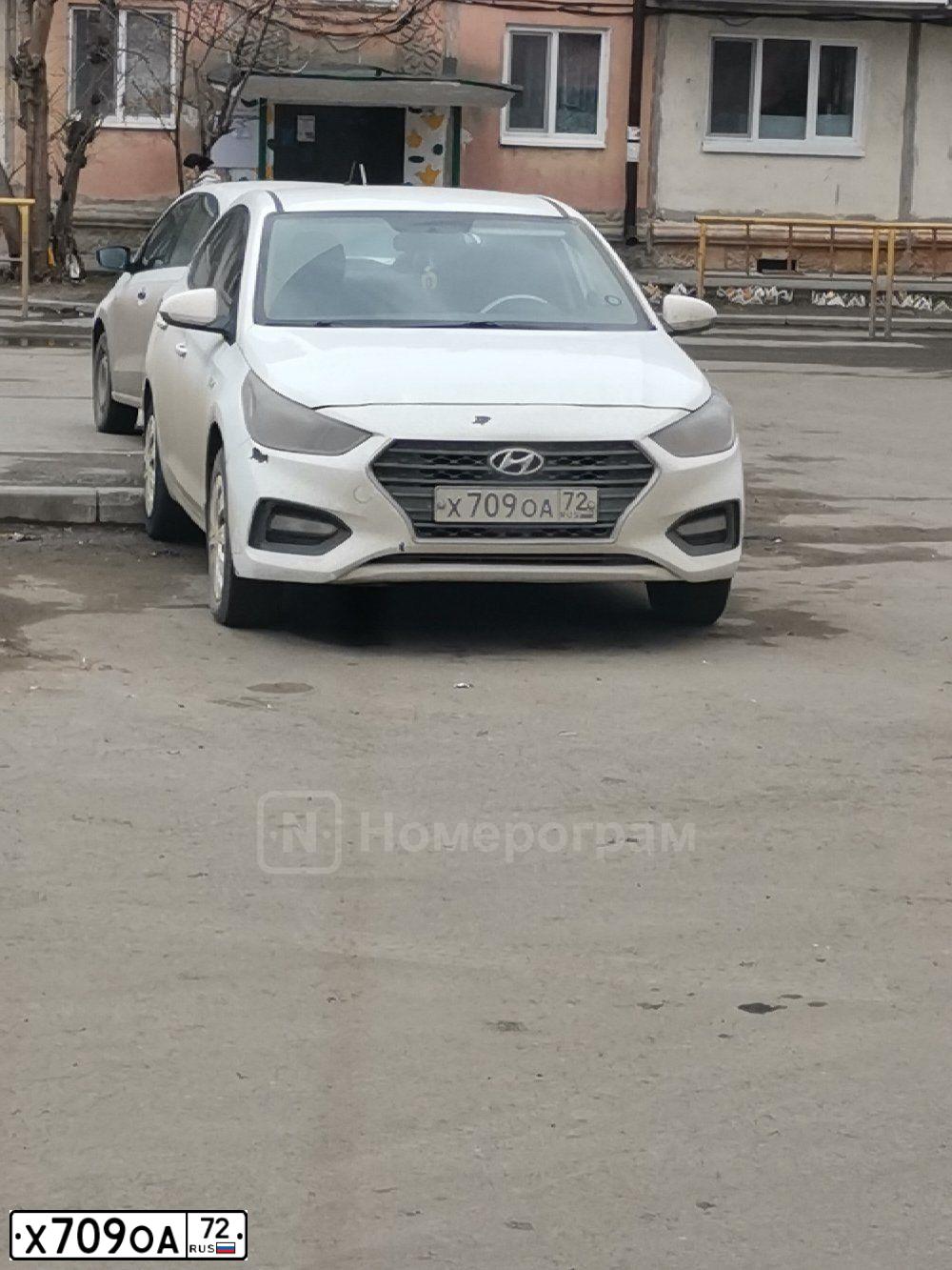 Фото автомобиля HYUNDAI SOLARIS, 2018 — госномер Х709ОА72. Цвет: Белый