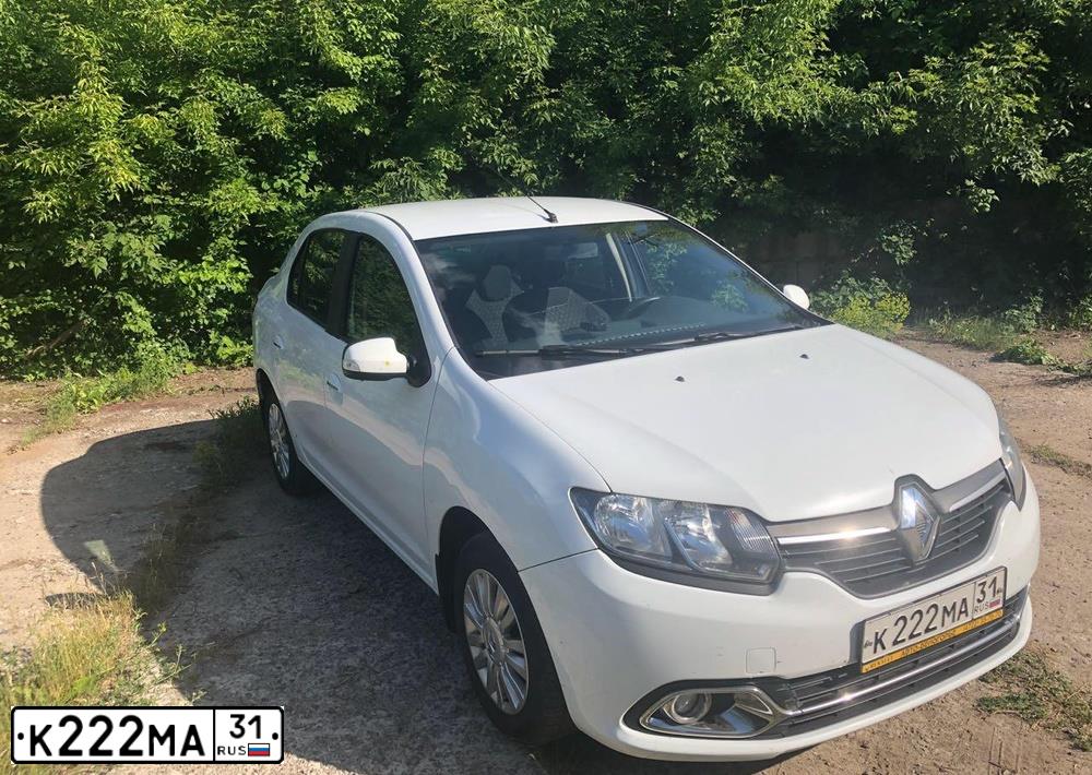 Фото автомобиля RENAULT LOGAN, 2016 — госномер К222МА31. Цвет: Белый