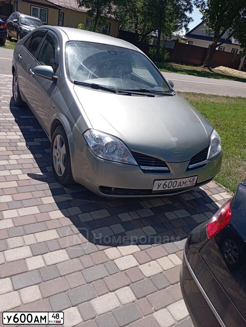 Фото автомобиля NISSAN PRIMERA, 2005 — госномер У600АМ48. Цвет: СЕРО-ЗЕЛЕНЫЙ