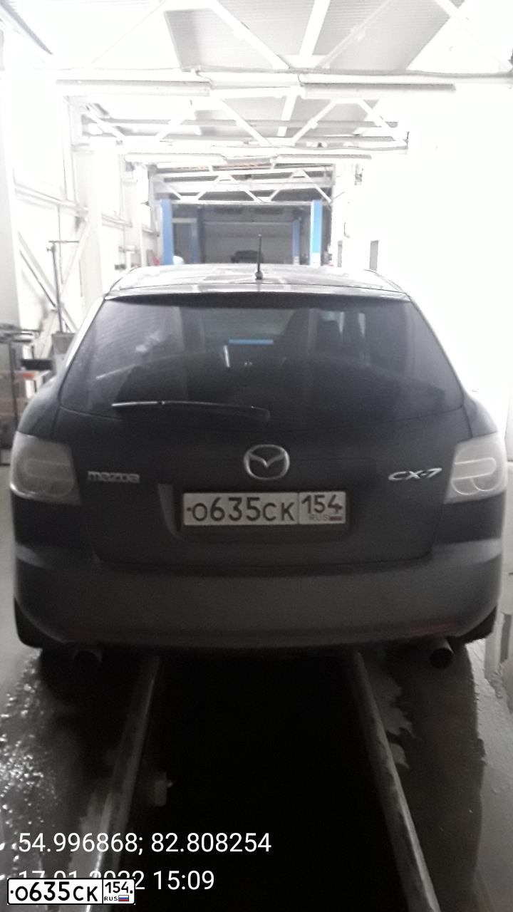 Фото автомобиля MAZDA CX-7, 2006 — госномер О635СК154. Цвет: ЧЕРНЫЙ