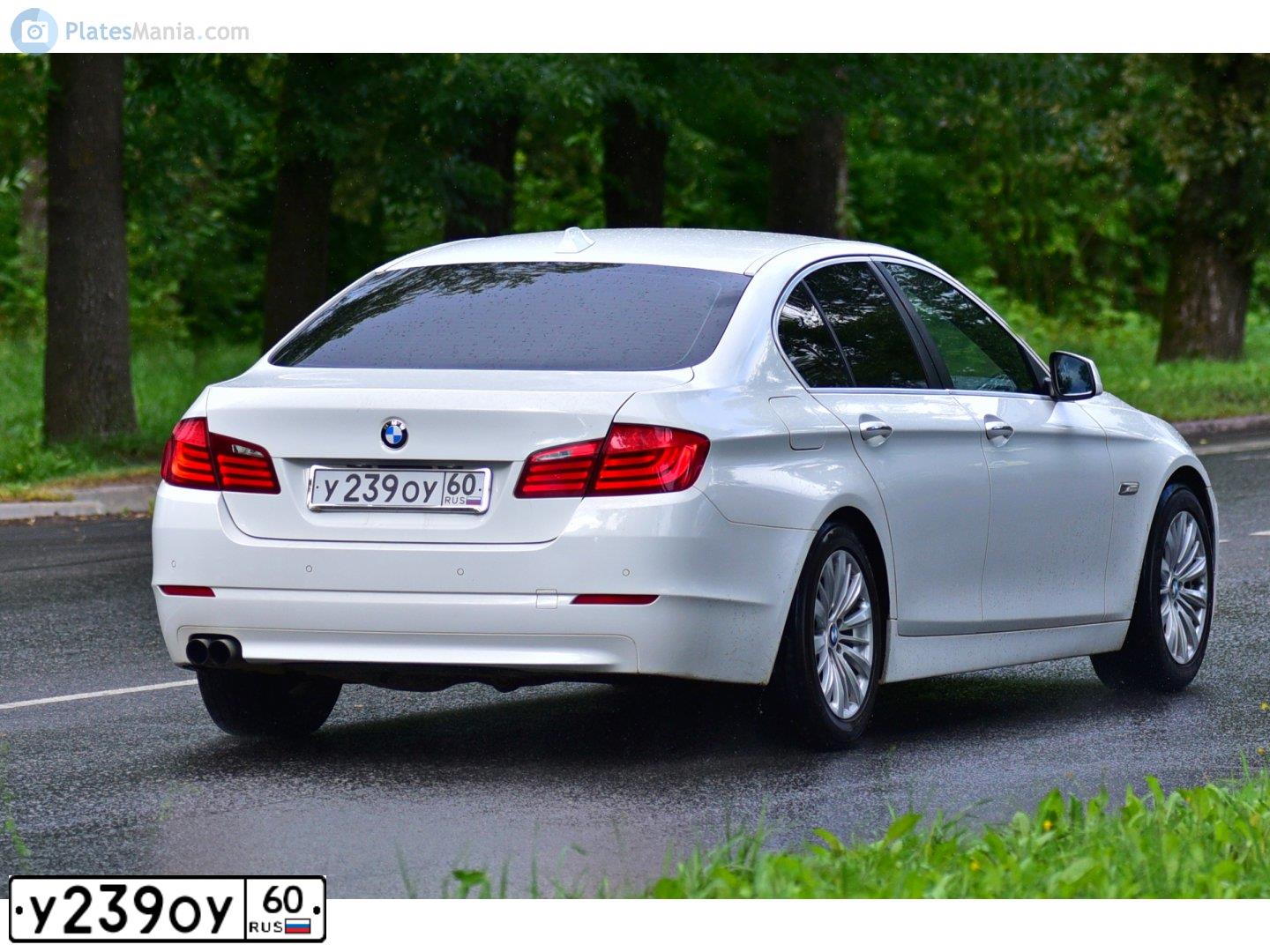 Фото автомобиля BMW SERIE 5, 2013 — госномер У239ОУ60. Цвет: Белый