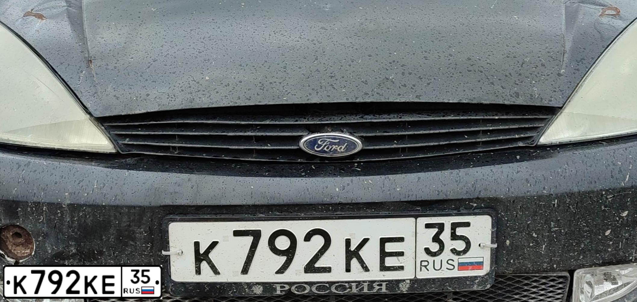 Фото автомобиля FORD D FOCUS, 2001 — госномер К792КЕ35. Цвет: ЧЕРНЫЙ