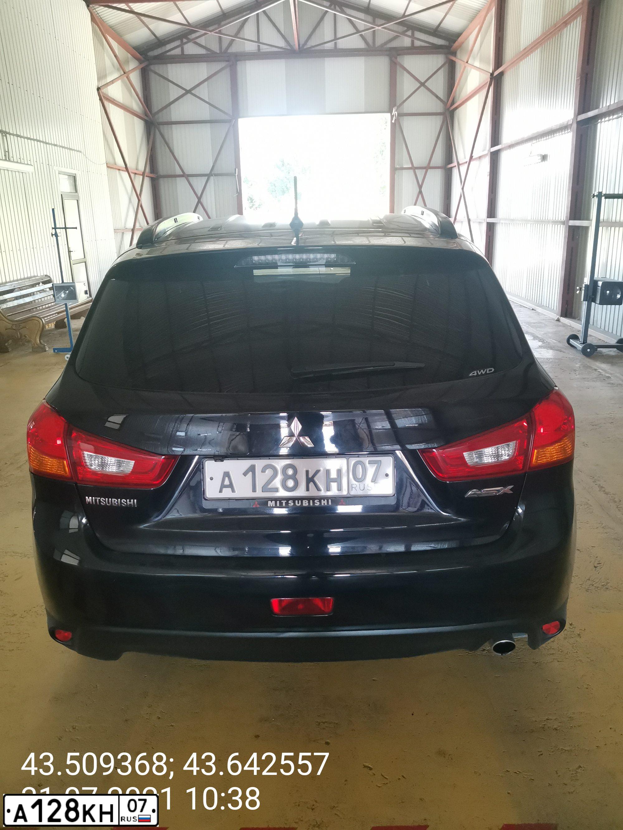 Фото автомобиля MITSUBISHI ASX, 2012 — госномер А128КН07. Цвет: ЧЕРНЫЙ