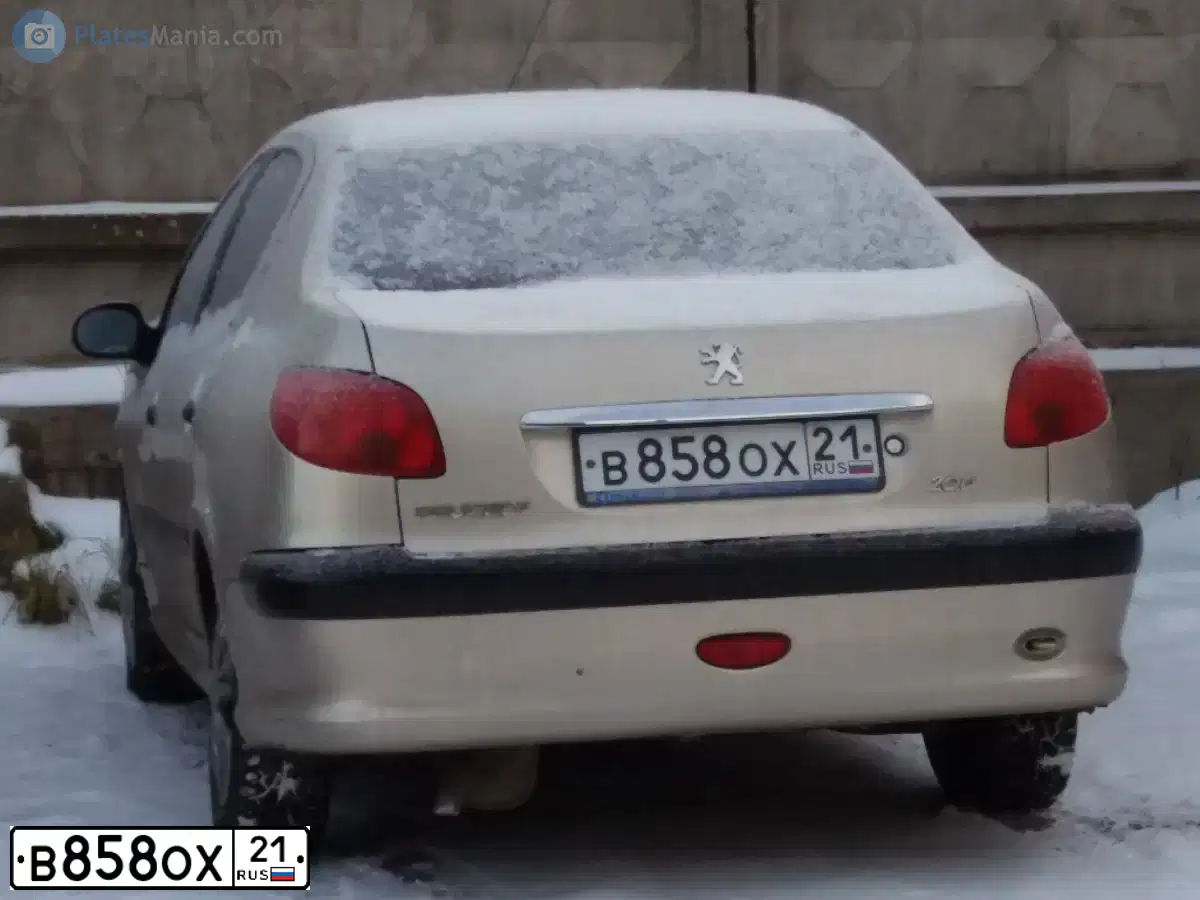 Фото автомобиля PEUGEOT 206, 2008 — госномер В858ОХ21. Цвет: СЕРЫЙ