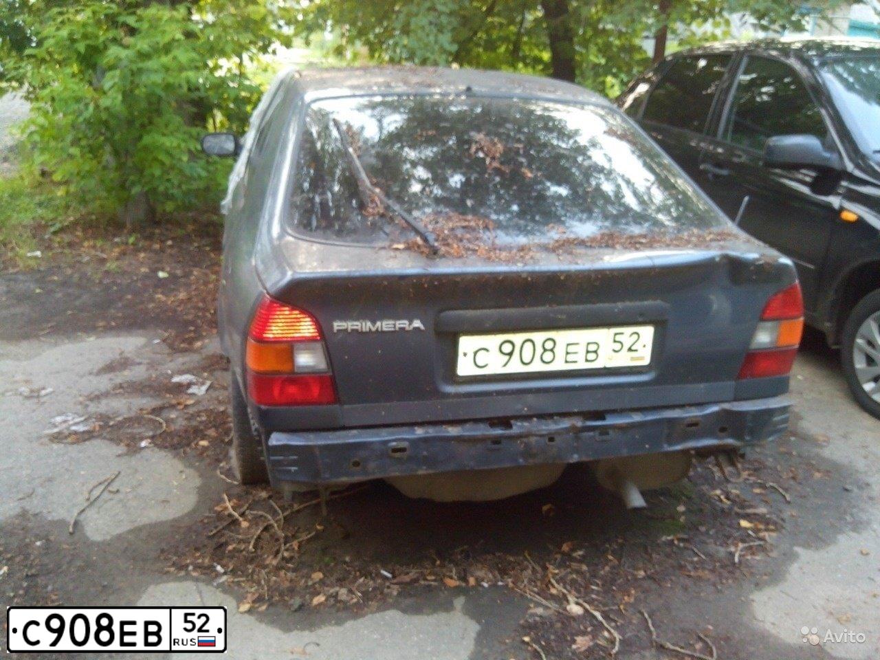 Фото автомобиля NISSAN PRIMERA, 1993 — госномер С908ЕВ52. Цвет: СЕРО-СИНИЙ