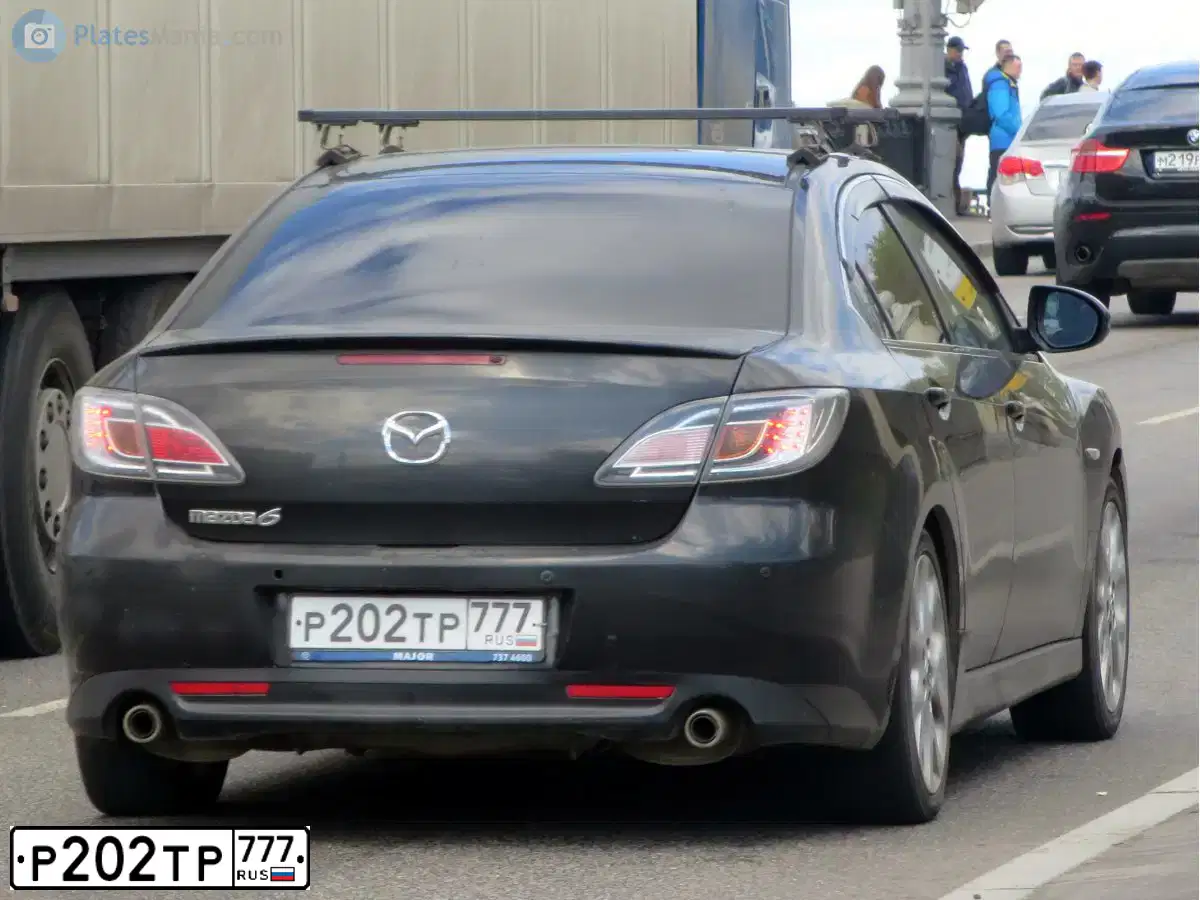 Фото автомобиля MAZDA 6, 2008 — госномер Р202РТ777. Цвет: ЧЕРНЫЙ