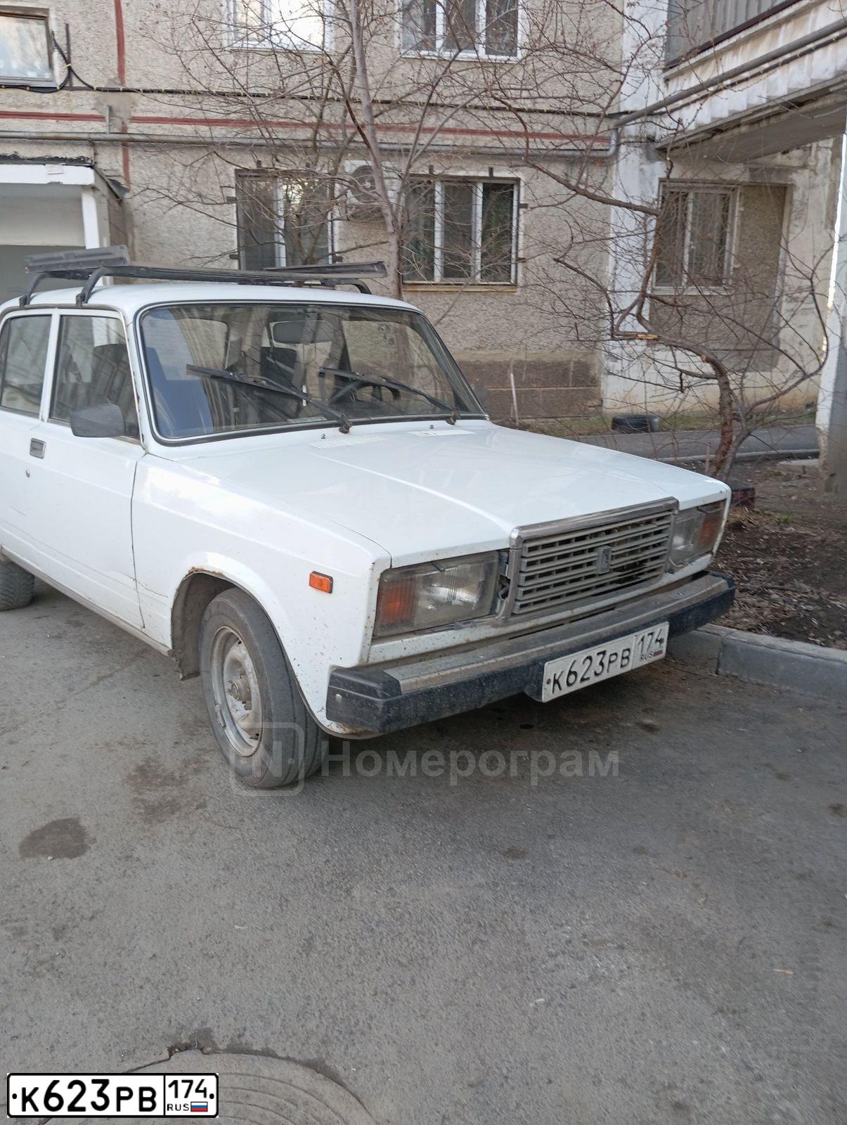Фото автомобиля LADA 2107, 2009 — госномер К623РВ174. Цвет: БЕЛЫЙ