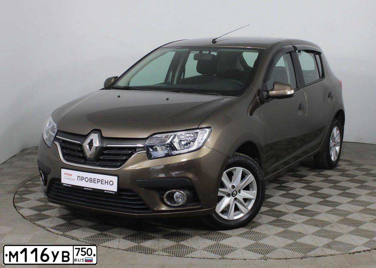 Фото автомобиля RENAULT SANDERO, 2018 — госномер М590УА799. Цвет: Коричневый