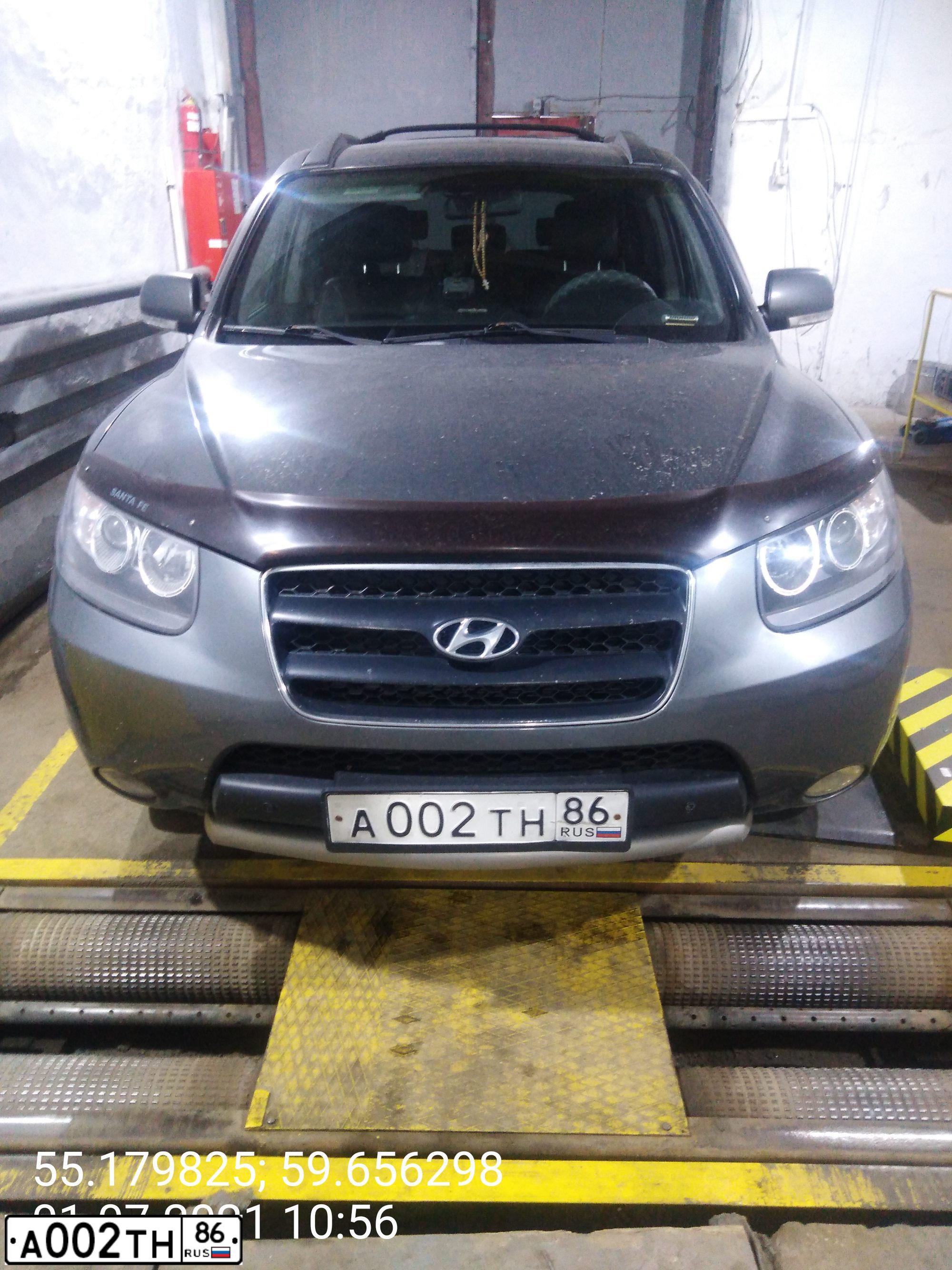 Фото автомобиля HYUNDAI SANTA FE, 2008 — госномер Т596ОМ196. Цвет: ТЕМНО-СЕРЫЙ