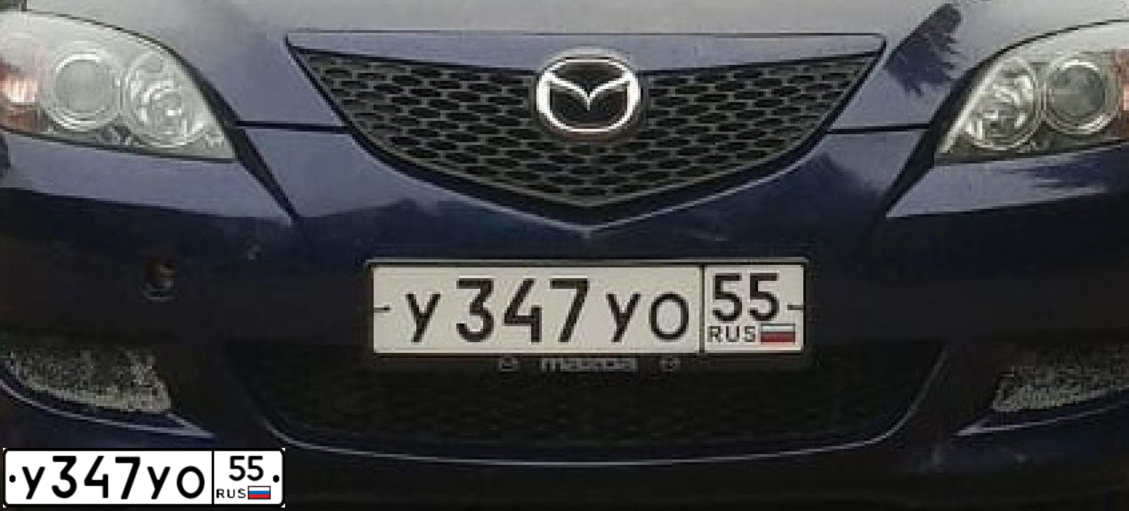 Фото автомобиля MAZDA 3, 2005 — госномер У347УО55. Цвет: ТЕМНО-СИНИЙ