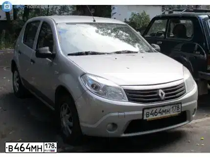 Фото автомобиля RENAULT SANDERO, 2012 — госномер В464МН178. Цвет: СВЕТЛО-СЕРЫЙ