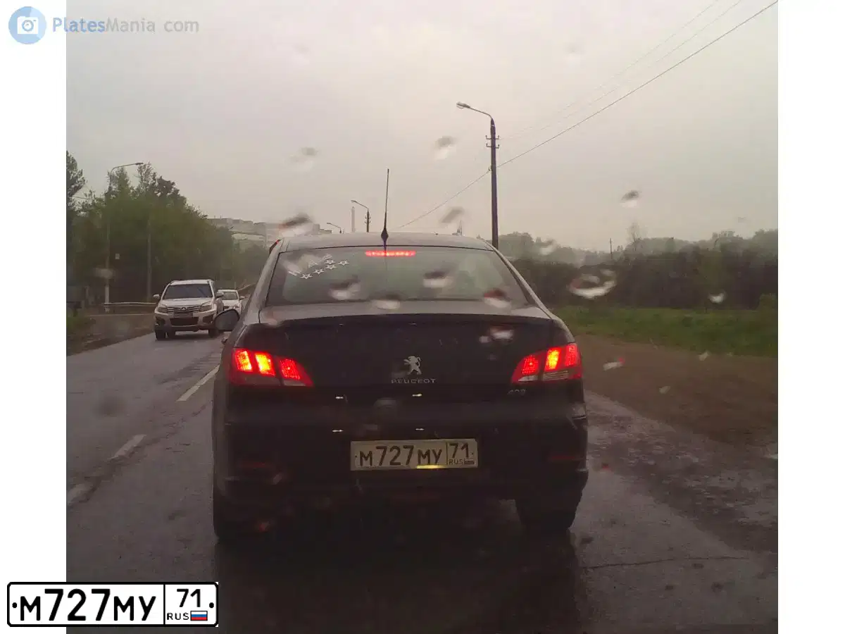 Фото автомобиля PEUGEOT 408, 2012 — госномер М727МУ71. Цвет: ЧЕРНЫЙ