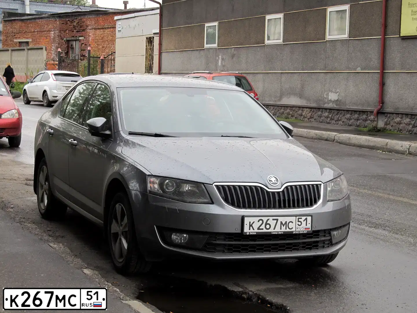 Фото автомобиля SKODA OCTAVIA, 2014 — госномер К267МС51. Цвет: ТЕМНО-СЕРЫЙ