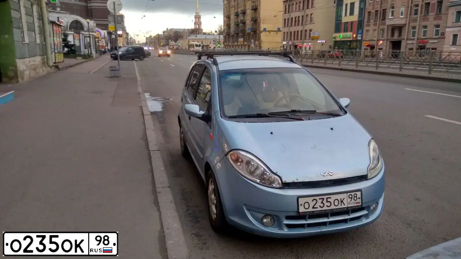 Фото автомобиля CHERY KIMO /A1/, 2008 — госномер К919ВВ147. Цвет: СВЕТЛО-СЕРО-ГОЛУБОЙ