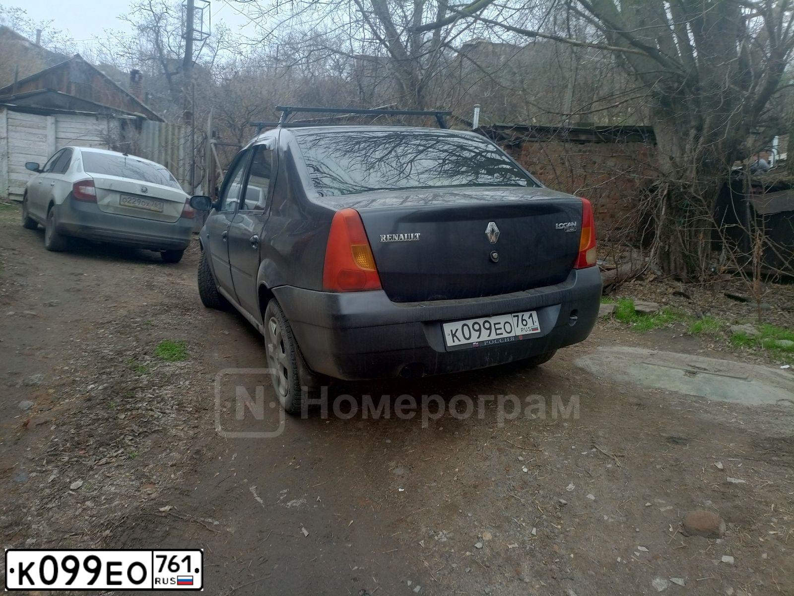 Фото автомобиля RENAULT LOGAN, 2008 — госномер К099ЕО761. Цвет: ТЕМНО-СЕРЫЙ