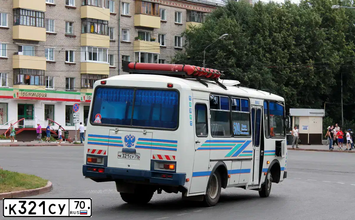 Фото автомобиля PAZ 3205, 2014 — госномер К321СУ70. Цвет: Белый