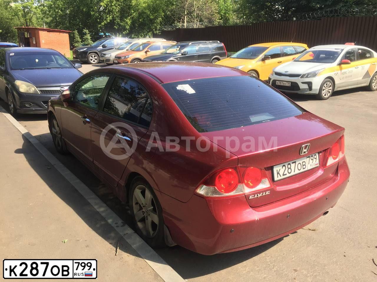 Фото автомобиля HONDA CIVIC, 2008 — госномер К287ОВ799. Цвет: КРАСНЫЙ ТЕМНЫЙ