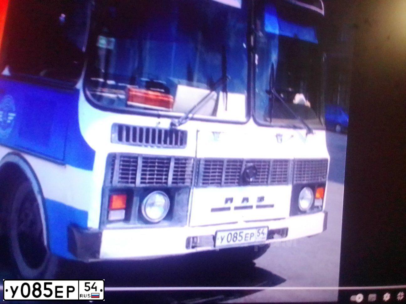 Фото автомобиля PAZ 3205, 1997 — госномер У085ЕР54. Цвет: Бело-синий