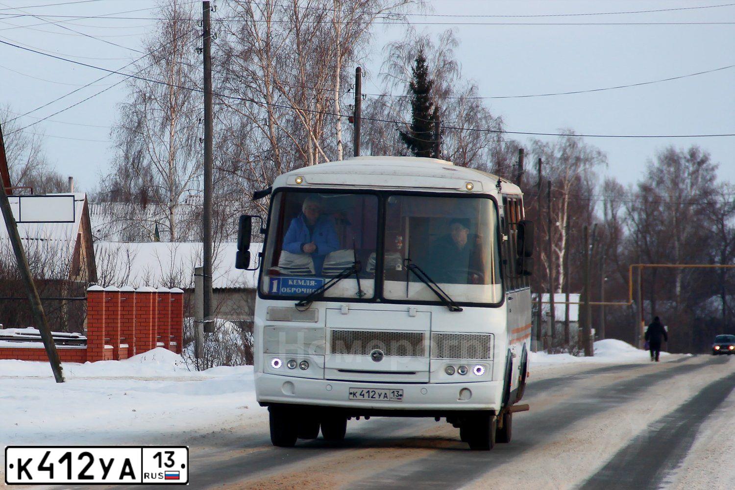 Фото автомобиля PAZ 3205, 2015 — госномер К412УА13. Цвет: Белый