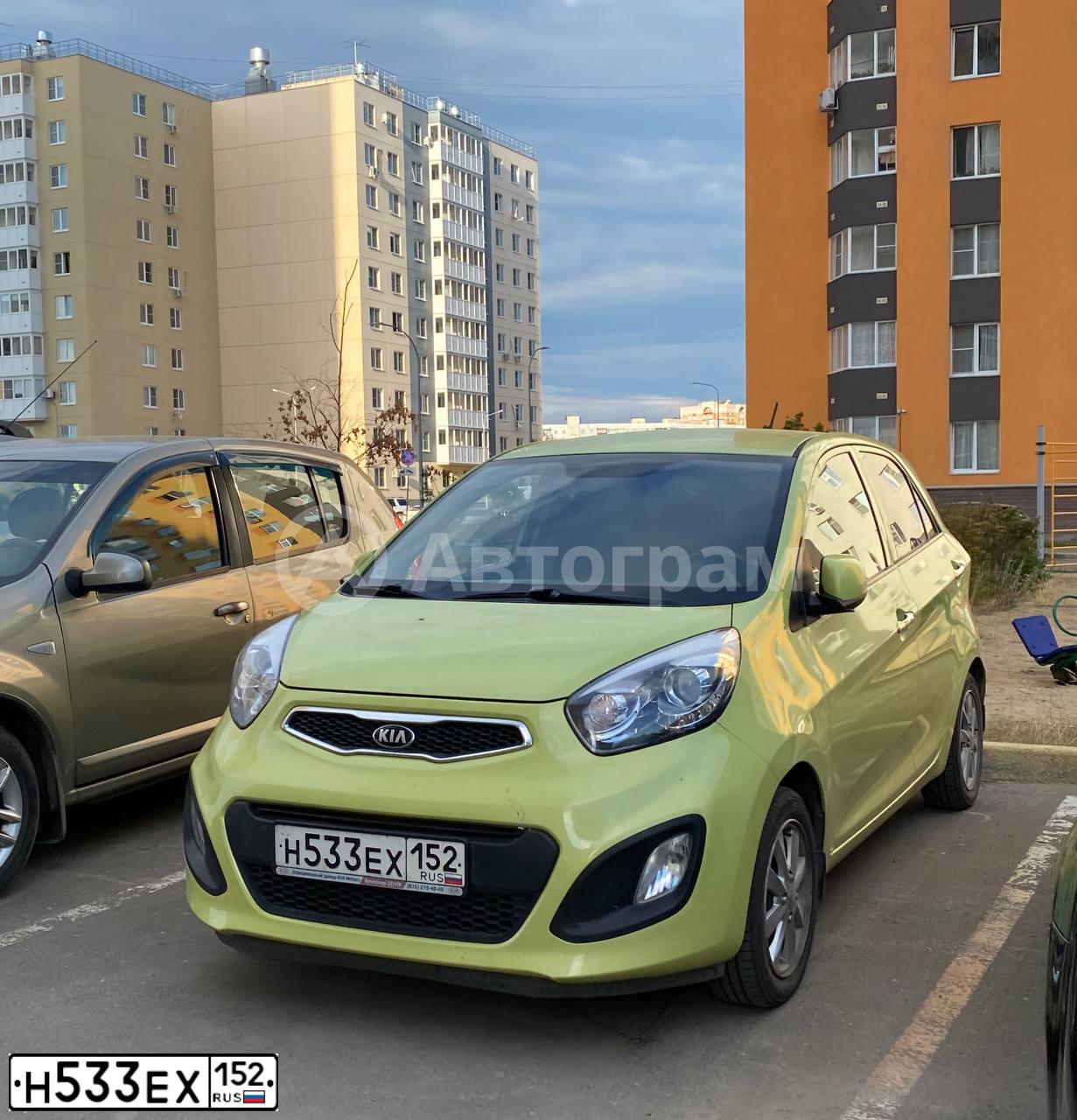 Фото автомобиля KIA PICANTO / MORNING, 2013 — госномер Н533ЕХ152. Цвет: САЛАТОВЫЙ
