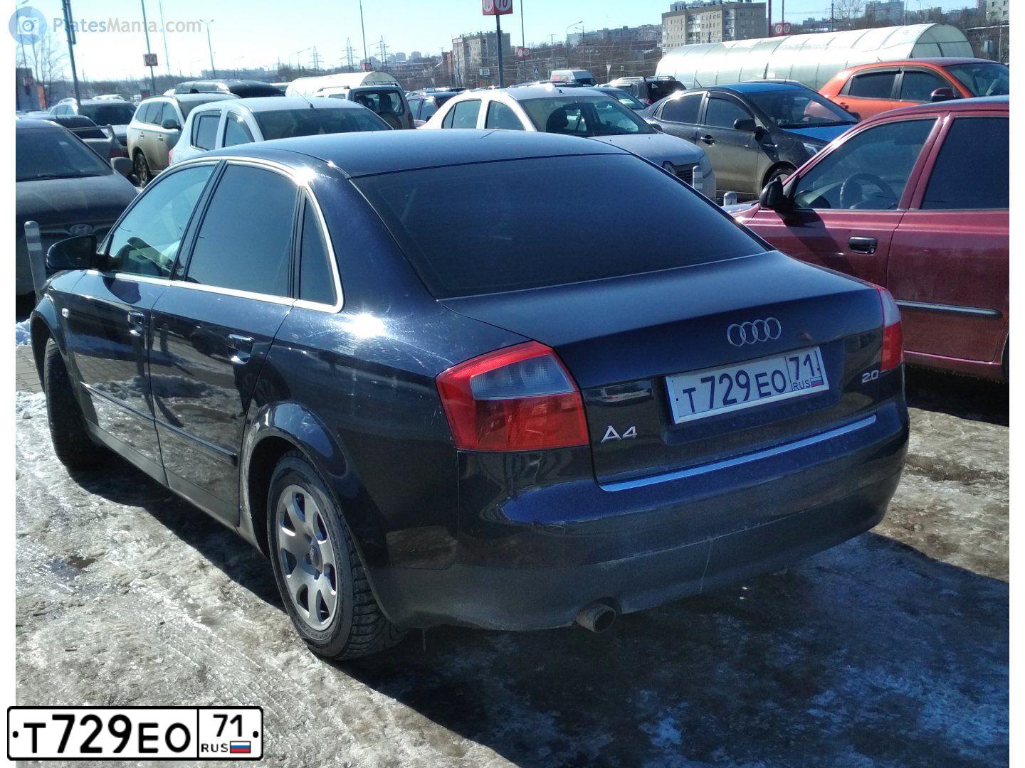 Фото автомобиля AUDI A4, 2003 — госномер В743РС57. Цвет: ТЕМНО- СИНИЙ