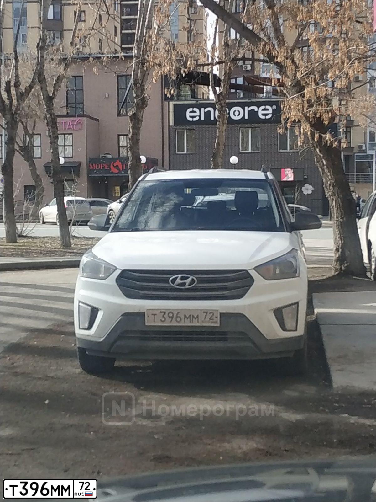 Фото автомобиля HYUNDAI CRETA, 2020 — госномер Т396ММ72. Цвет: Белый