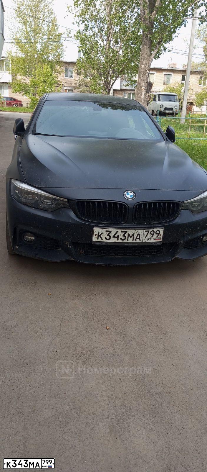 Фото автомобиля BMW SERIE 4, 2018 — госномер К343МА799. Цвет: ЧЕРНЫЙ