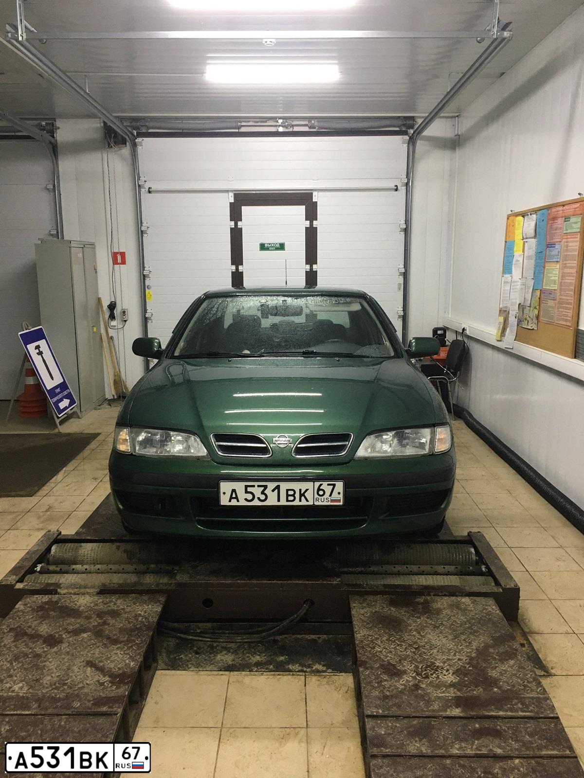 Фото автомобиля NISSAN PRIMERA, 1996 — госномер А531ВК67. Цвет: ЗЕЛЕНЫЙ