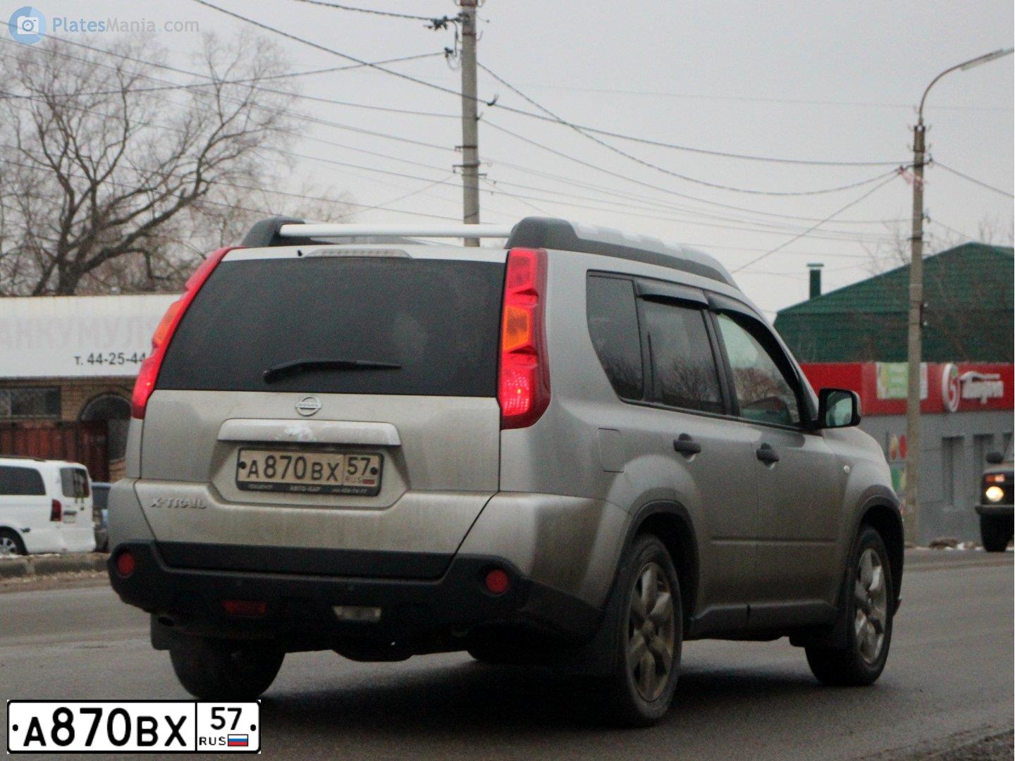 Фото автомобиля NISSAN X-TRAIL, 2008 — госномер А870ВХ57. Цвет: СЕРЕБРИСТЫЙ
