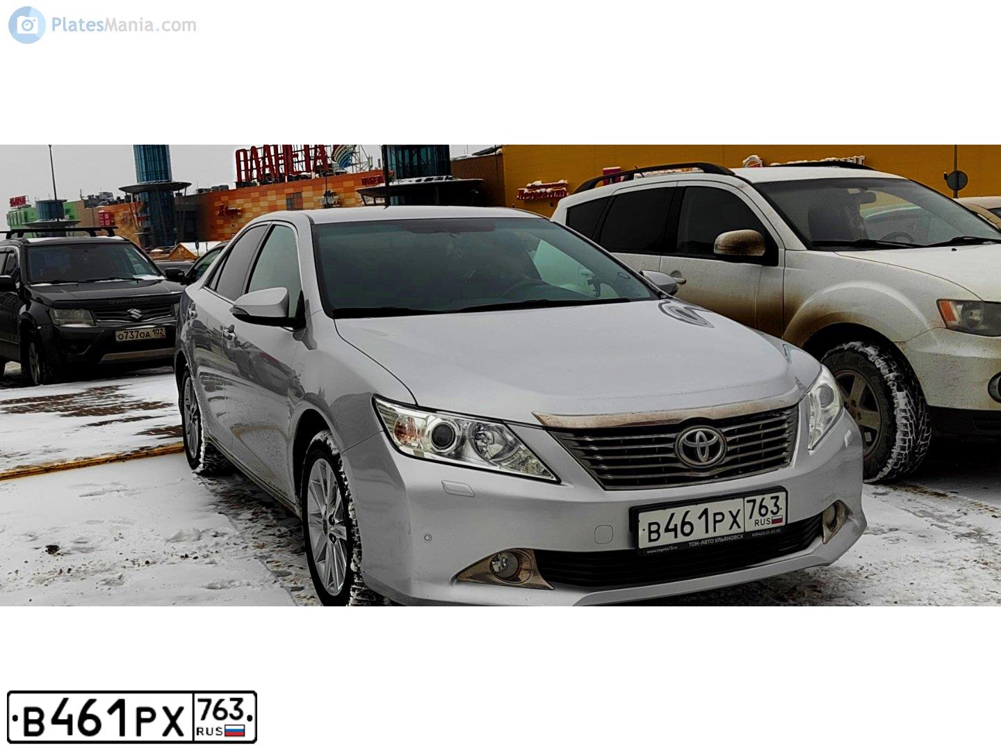 Фото автомобиля TOYOTA CAMRY, 2013 — госномер В461РХ763. Цвет: СЕРЕБРИСТЫЙ МЕТАЛЛИК