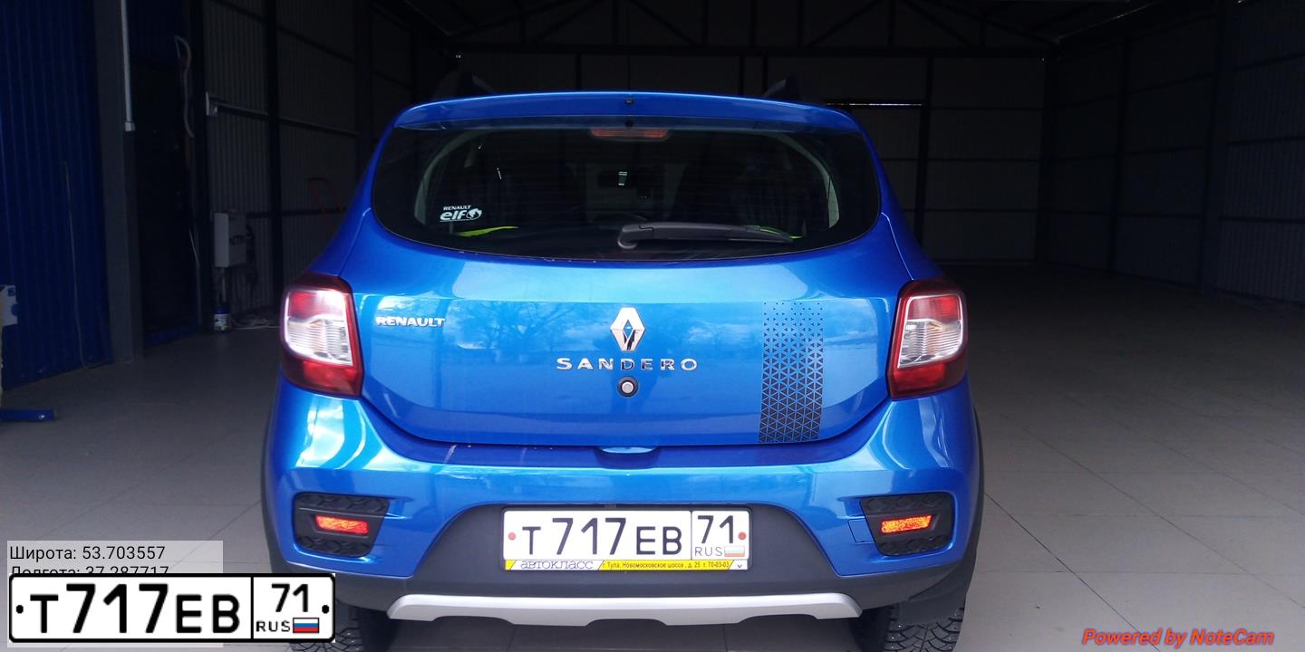 Фото автомобиля RENAULT SANDERO, 2017 — госномер Т717ЕВ71. Цвет: СВЕТЛО-СИНИЙ