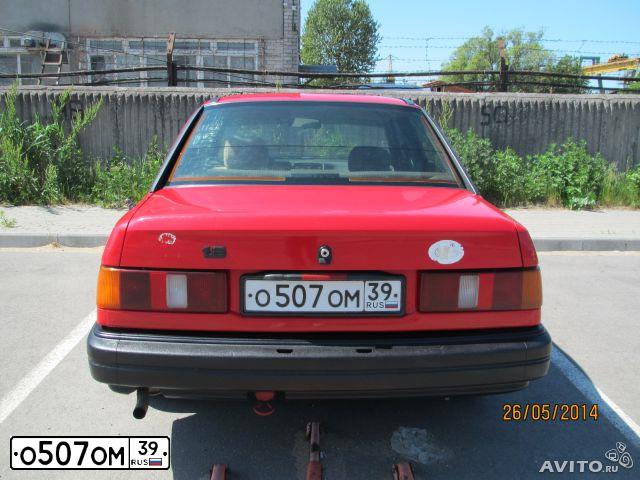 Фото автомобиля FORD SIERRA, 1989 — госномер О507ОМ39. Цвет: КРАСНЫЙ