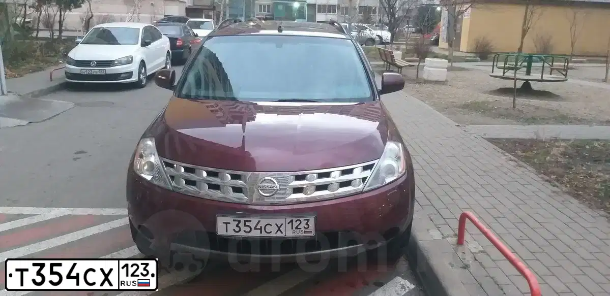 Фото автомобиля NISSAN MURANO, 2007 — госномер Е354СХ123. Цвет: ТЕМНО-КРАСНЫЙ
