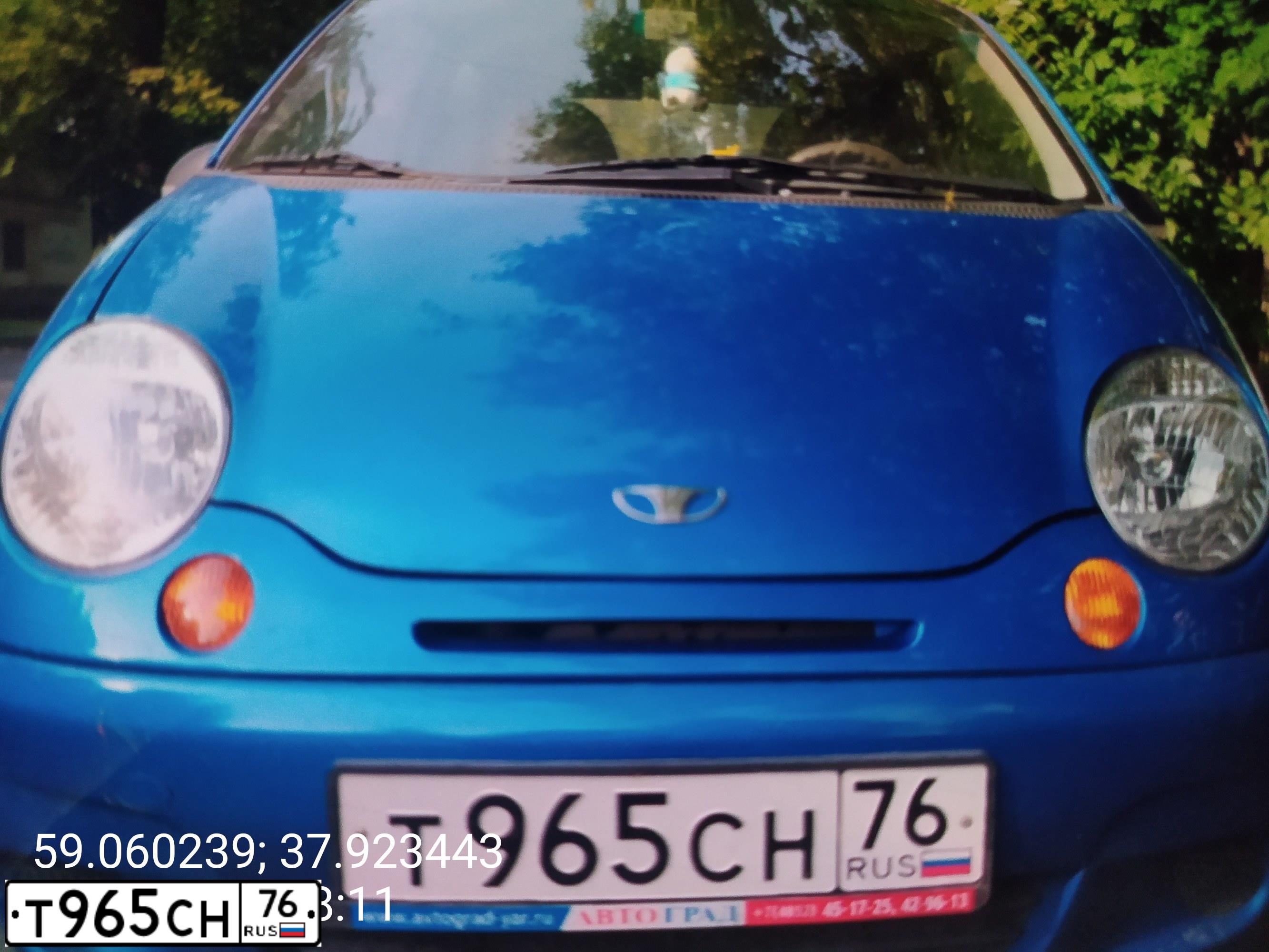 Фото автомобиля DAEWOO MATIZ, 2012 — госномер Т965СН76. Цвет: синий