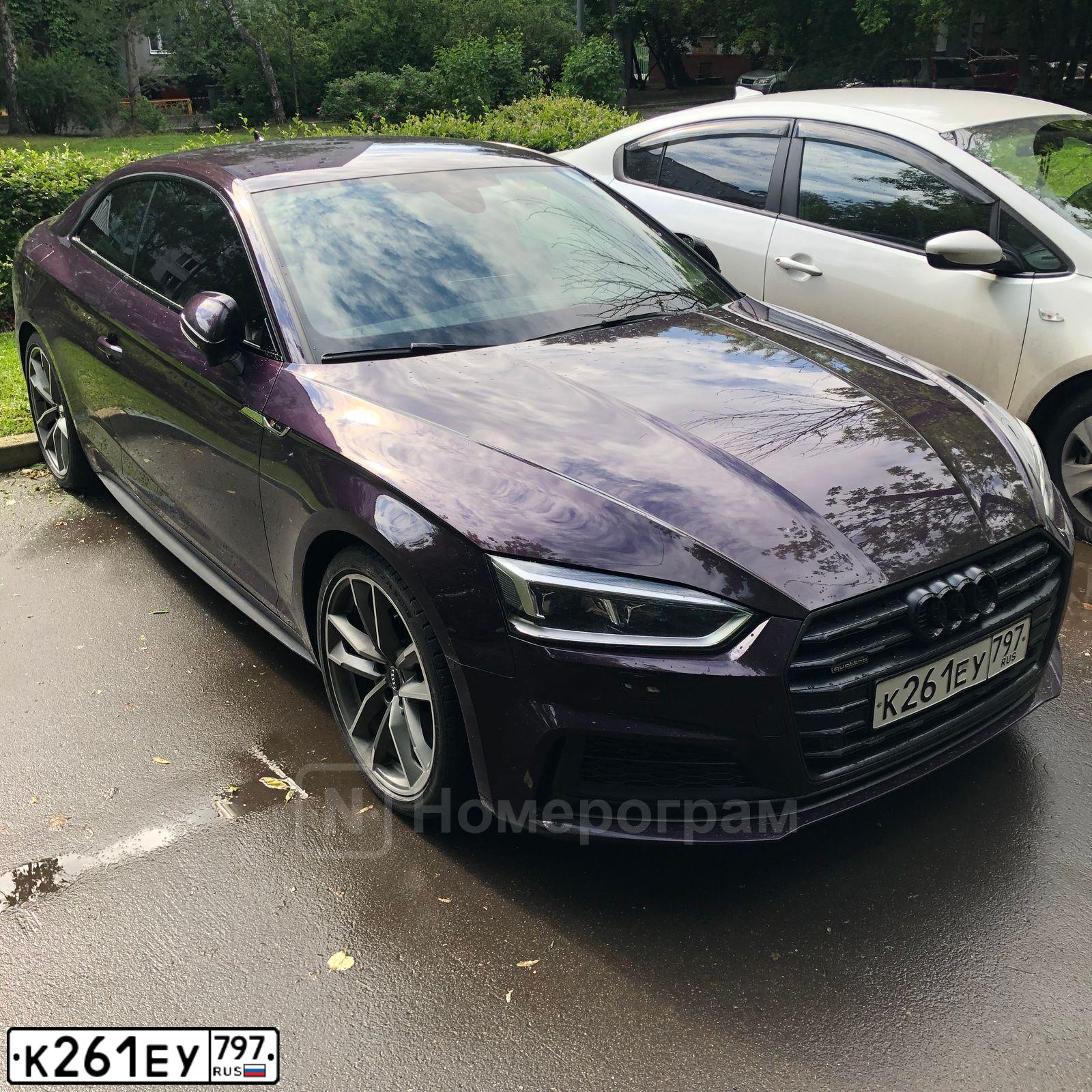 Фото автомобиля AUDI A5, 2019 — госномер К261ЕУ797. Цвет: ФИОЛЕТОВЫЙ