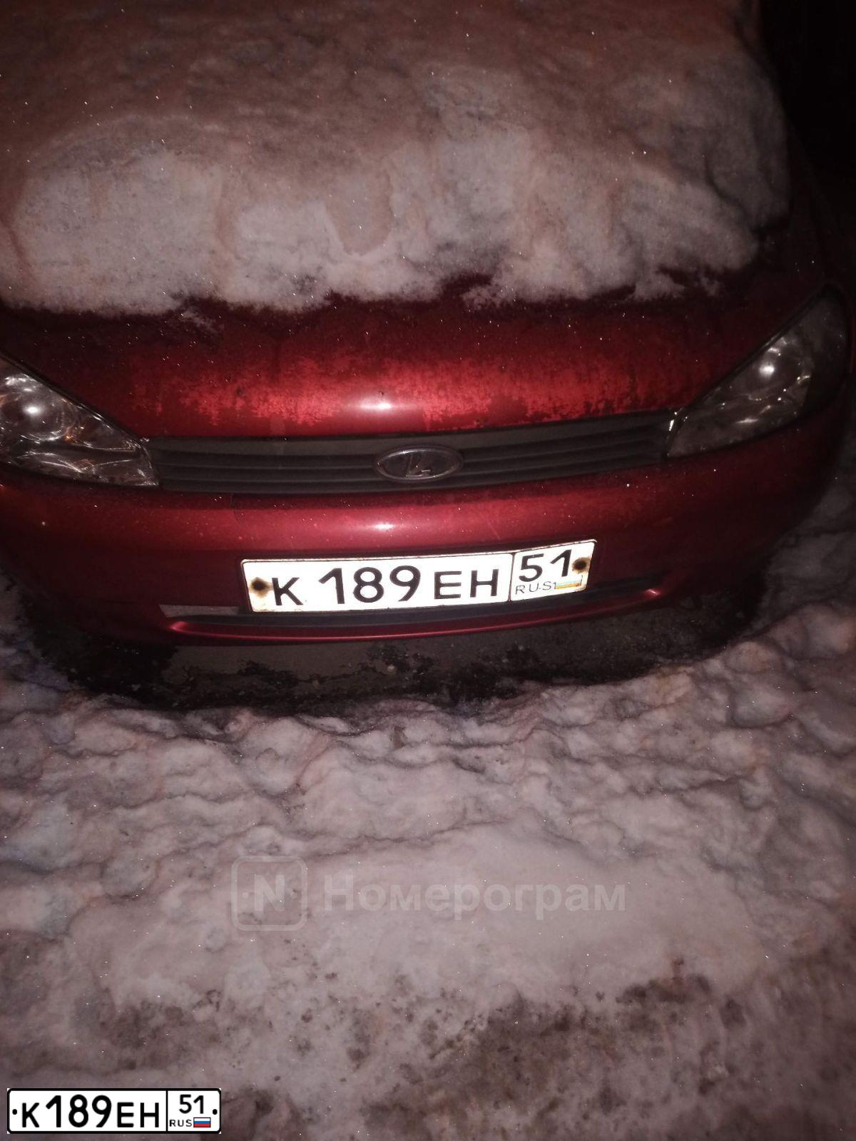 Фото автомобиля LADA 1118 KALINA, 2006 — госномер К189ЕН51. Цвет: СЕРЕБРИСТО-КРАСНЫЙ