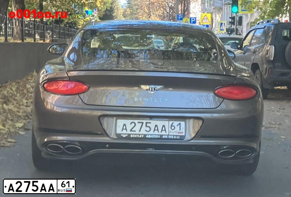 Фото автомобиля BENTLEY CONTINENTAL, 2012 — госномер А275АА61. Цвет: ТЕМНО-СЕРЫЙ