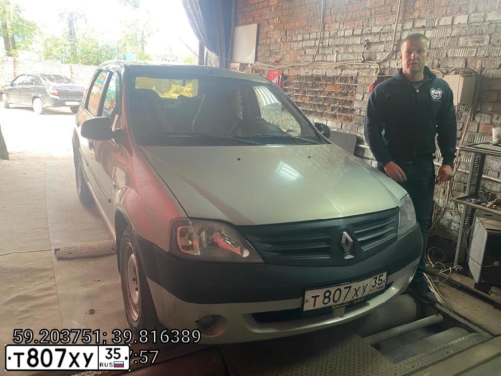Фото автомобиля RENAULT LOGAN, 2008 — госномер Т807ХУ35. Цвет: СЕРЫЙ