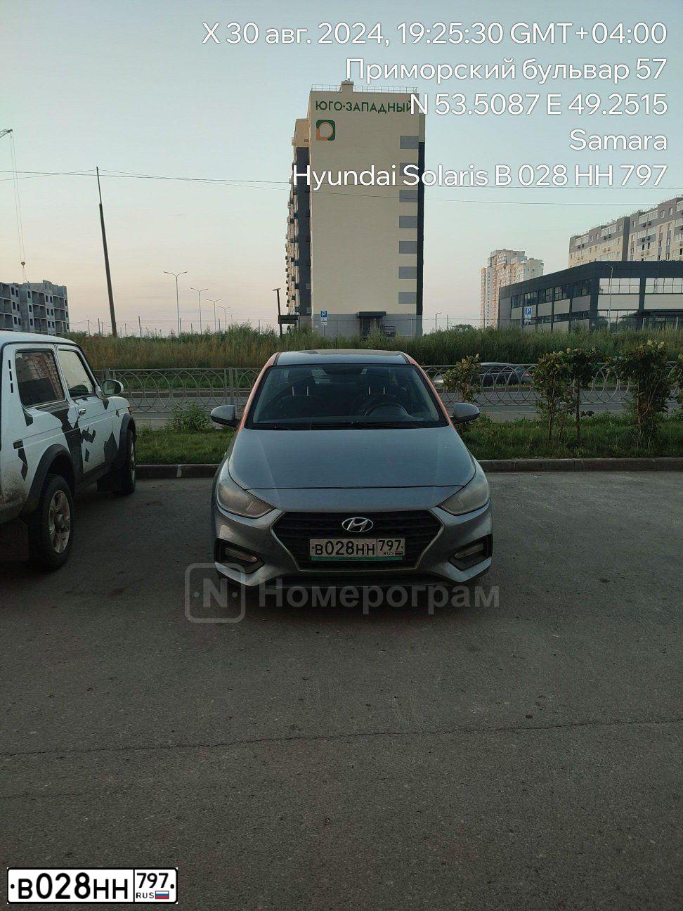 Фото автомобиля HYUNDAI SOLARIS, 2017 — госномер В133УР193. Цвет: Серый