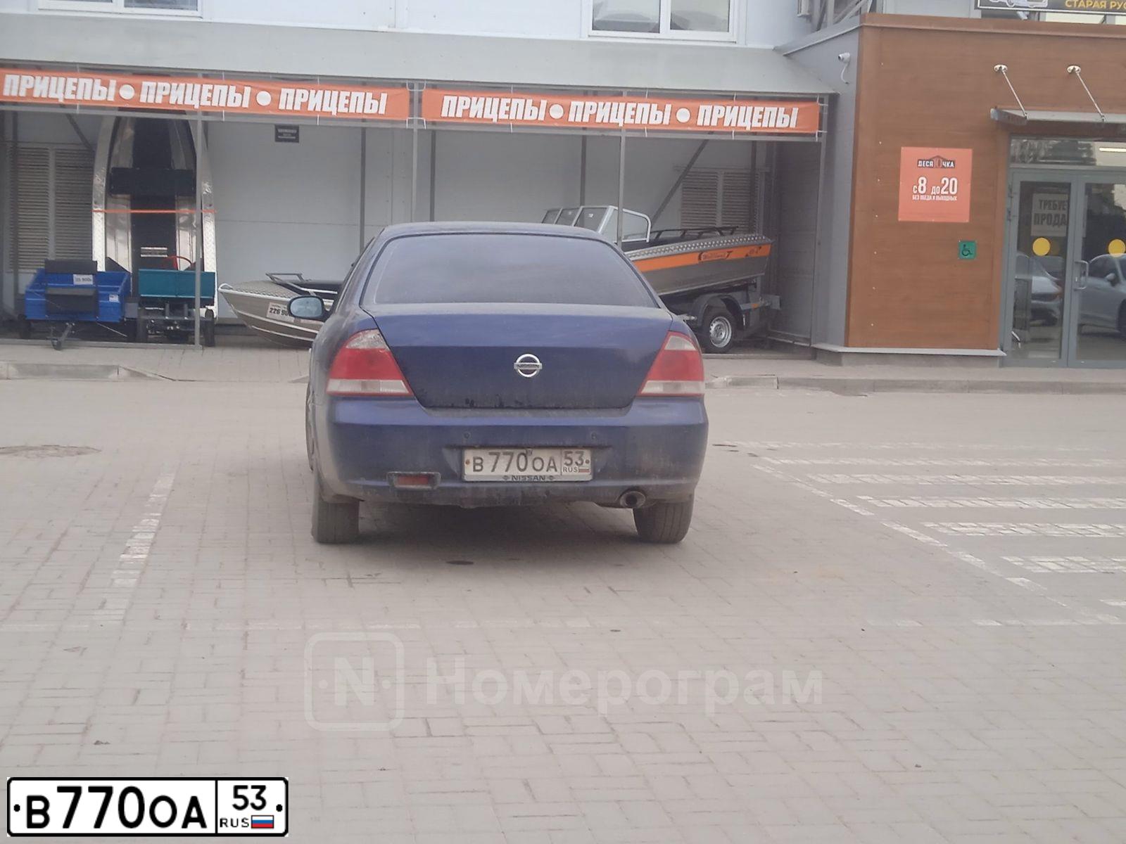 Фото автомобиля NISSAN ALMERA, 2008 — госномер В770ОА53. Цвет: СИНИЙ