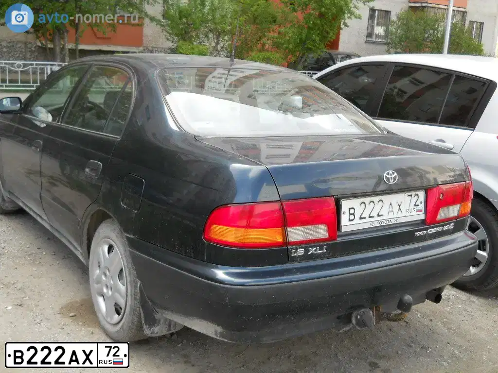 Фото автомобиля TOYOTA CARINA, 1997 — госномер В222АХ72. Цвет: Сине-зеленый