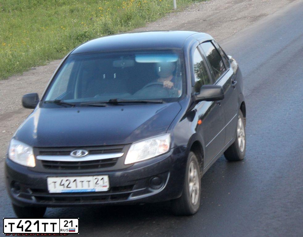 Фото автомобиля LADA 2190 GRANTA, 2012 — госномер Т421ТТ21. Цвет: СЕРО-СИНИЙ